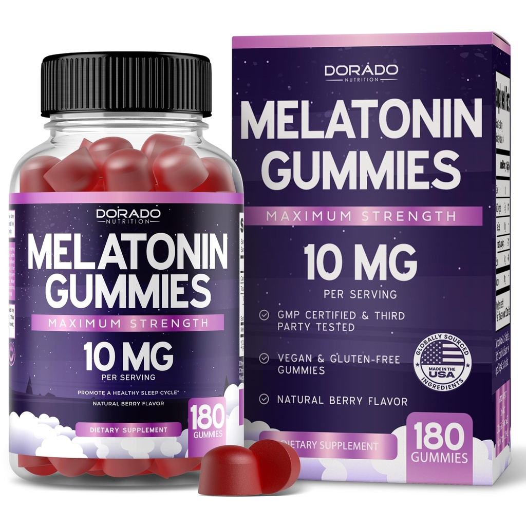 Melatonin Gummies 10mg 성인 (180 카운트) - 빠른 용해 Melatonin Gummies - 성인을위한 거미 10mg - 높은 효능 - 혼합 Berry 풍미 - Non-GMO, Vegan Supplement 및 미국에서 제조