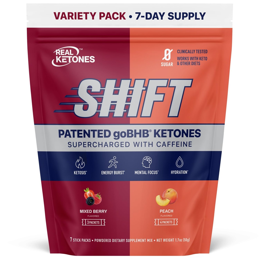Real Ketones BHB Exogenous Ketones 음료 혼합 Packets Keto Electrolytes 분말 패킷 4 주요 빠른 Electrolytes Plus Hydrating 특허 Keto BHB - 7 카운트 복숭아, 혼합 Berry