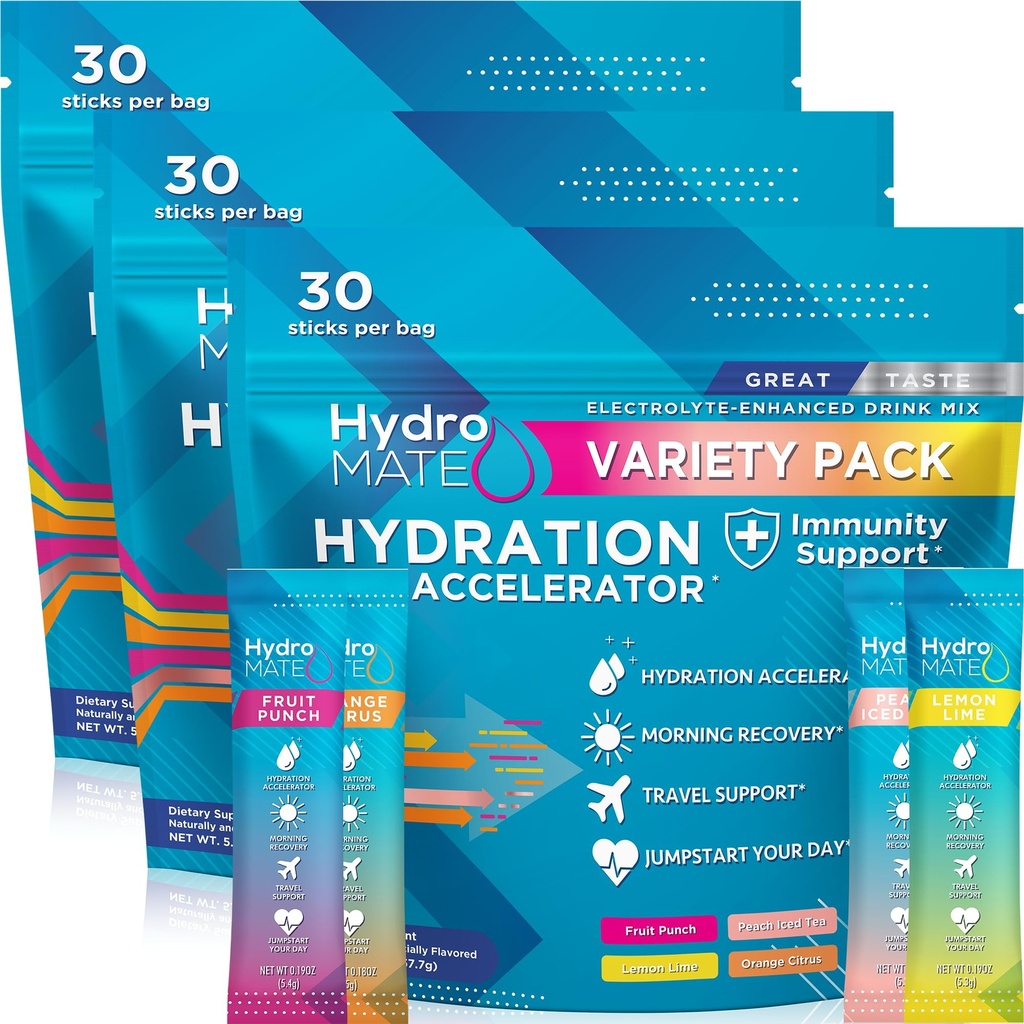 HydroMATE Electrolyte 분말 다양성 팩 대량 Hydration 소포 낮은 설탕 90 조사
