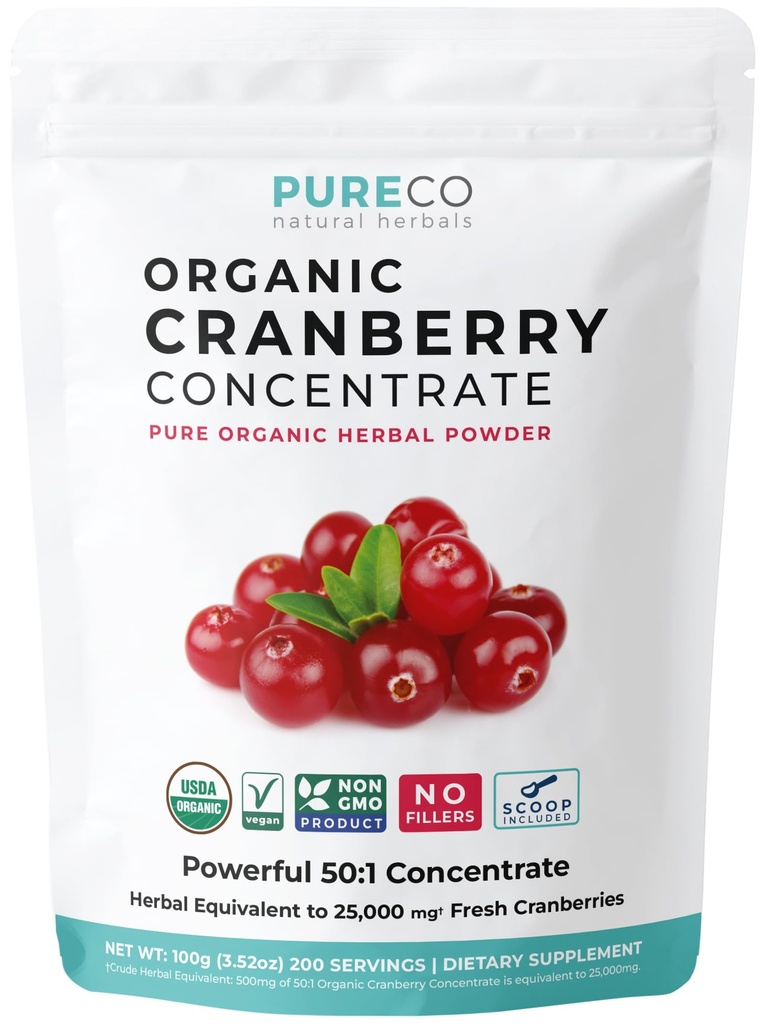 USDA 크랜베리 분말 유기 인증 - 유기 크랜베리 주스 농축 지원 여성 및 남성을위한 Urinary Tract 건강 - 순수 Berry Concentrate Vegan Non-GMO & Filler 무료 (200 서빙)