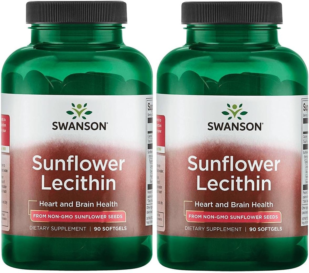 Swanson Sunflower Lecithin - 건강한 두뇌 기능을 촉진하는 초본 보충 - 자연적인 공식 지원 심장 건강 & 건강한 입술 균형 - (90 Softgels, 1200mg 각각) 2 팩