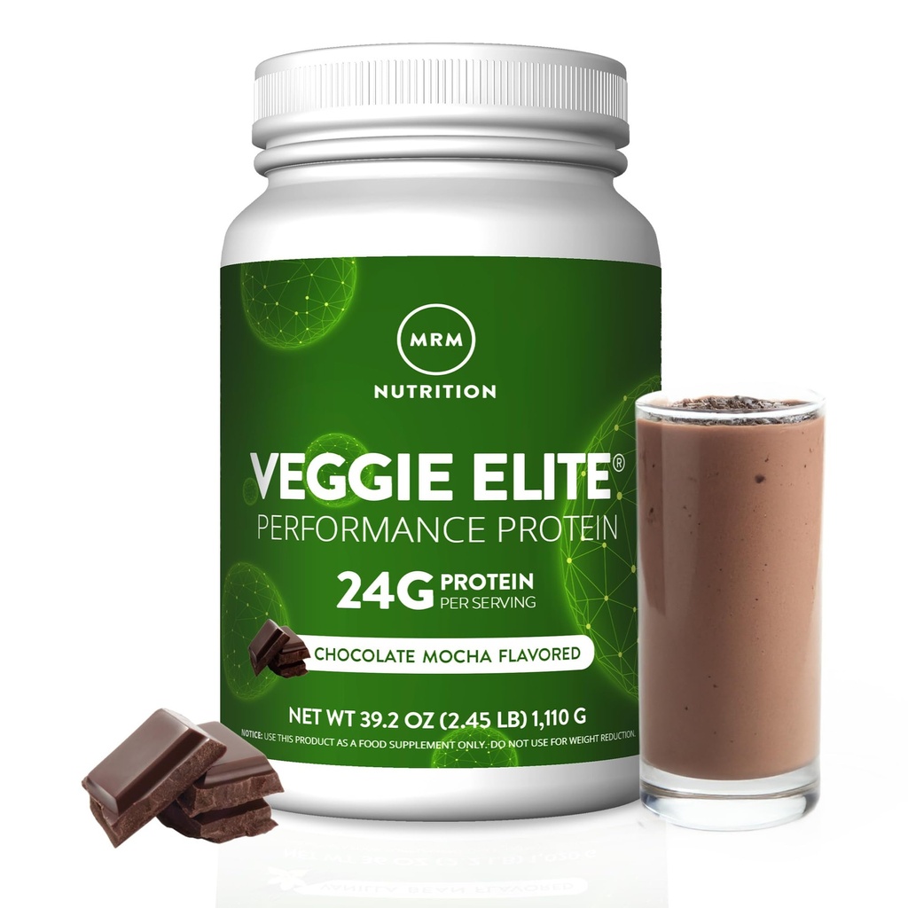 MRM Nutrition Veggie Elite Performance Protein | 초콜렛 모차 맛|식물 기반 단백질|Digest OK | BCAAs|Vegan + Gluten-Free | 임상 시험| 소화 효소 | 30 인