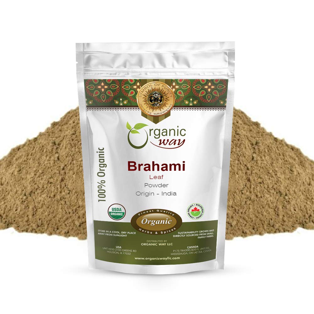 Organic Way Brahmi Leaf Powder (Bacopa Monnieri) - 유기농 및 고저 인증 | 원시, 비 GMO 및 글루텐 무료 | USDA 인증 | 원산지 - 인도 (1/4 LBS)