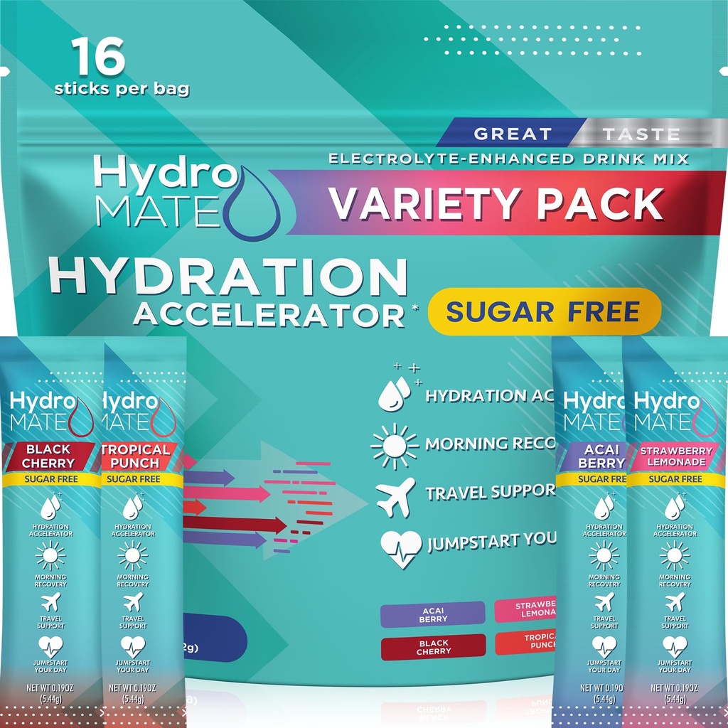 Electrolyte 분말 설탕 자유로운 Hydration 소포 다양성 팩 HydroMATE 16 지팡이