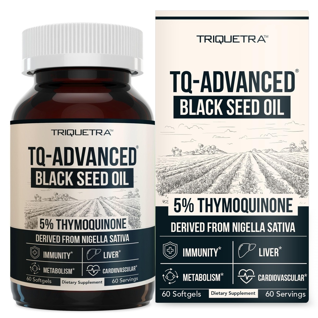 Black Seed Oil Softgels | 5 % Thymoquinone - TQ-Advanced® | 높은 효능 - 캡슐 당 500mg - 15 : 1 Nigella Sativa Extract, Raw Form, Vegan Formula, Glass Bottle (60 Softgels)의 농축
