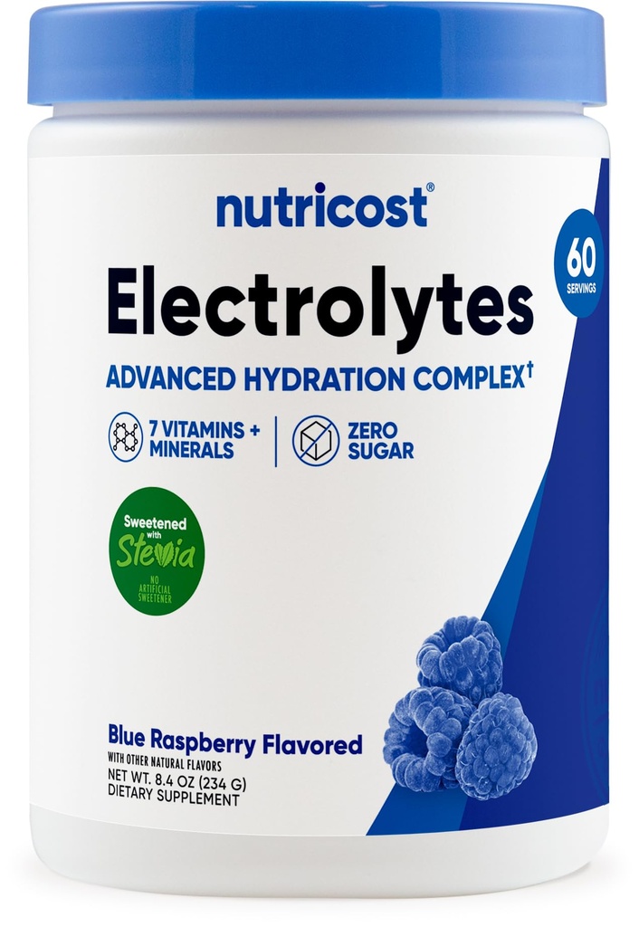 Nutricost Electrolyte Complex Powder (60 인분, 블루 라즈베리) - Hydration Supplement Drink Mix with Vitamins and Minerals