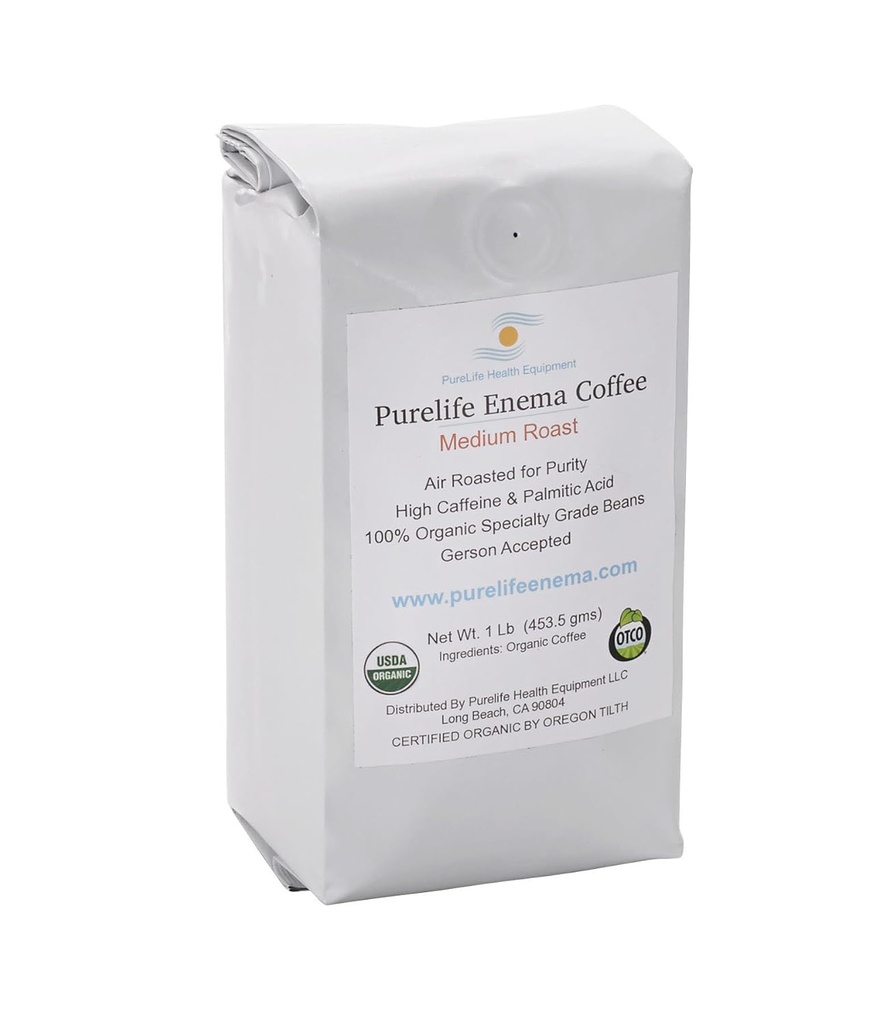 Purelife Organic Enema Coffee- Medium Air Roast - 실험실 테스트 - Mold / Mycotoxin Free - Gerson - Pre-Ground에 의해 권장