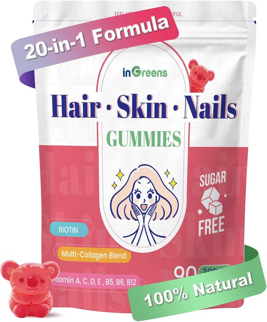 20-in-1 머리 피부와 못 Gummies의 10000 mcg Biotin를 가진 여자 & 남자를 위한 머리 Biotin 비타민, 비타민 A, C, D, 머리 성장 & 건강한 피부를 위한 E, 백색 복숭아 풍미, 90의 Gummies