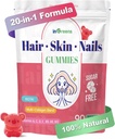 20-in-1 머리 피부와 못 Gummies의 10000 mcg Biotin를 가진 여자 & 남자를 위한 머리 Biotin 비타민, 비타민 A, C, D, 머리 성장 & 건강한 피부를 위한 E, 백색 복숭아 풍미, 90의 Gummies