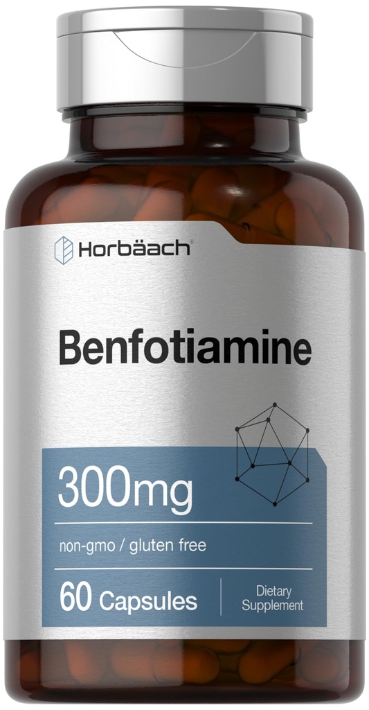 Horbäach Benfotiamine 300mg | 60 캡슐 | 비 GMO, 글루텐 무료 보충