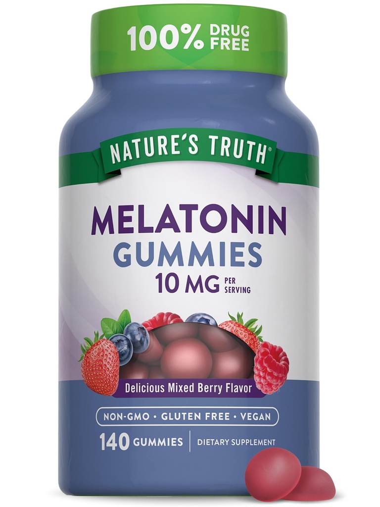 자연의 진실 Melatonin Gummies | 10mg | 140 개 | 베리 맛 | 비건, 비 GMO & 글루텐 무료 보충