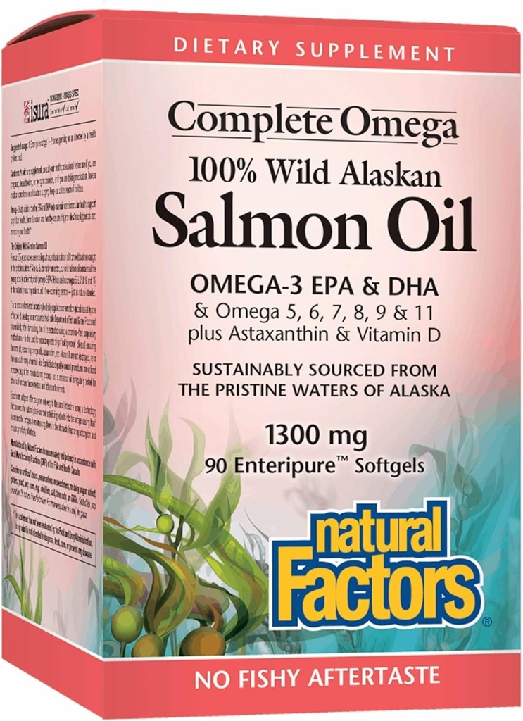 NATURAL FACTORS 와일드 알스크 살몬 오일, 90 CT