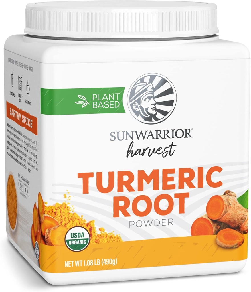 Sunwarrior 유기 심황 뿌리 분말 | 베이킹 스무디 및 커리 용 순수 원료 슈퍼 푸드 분말 | USDA Non-GMO 490g Tub (70 SRV) 유기 수확