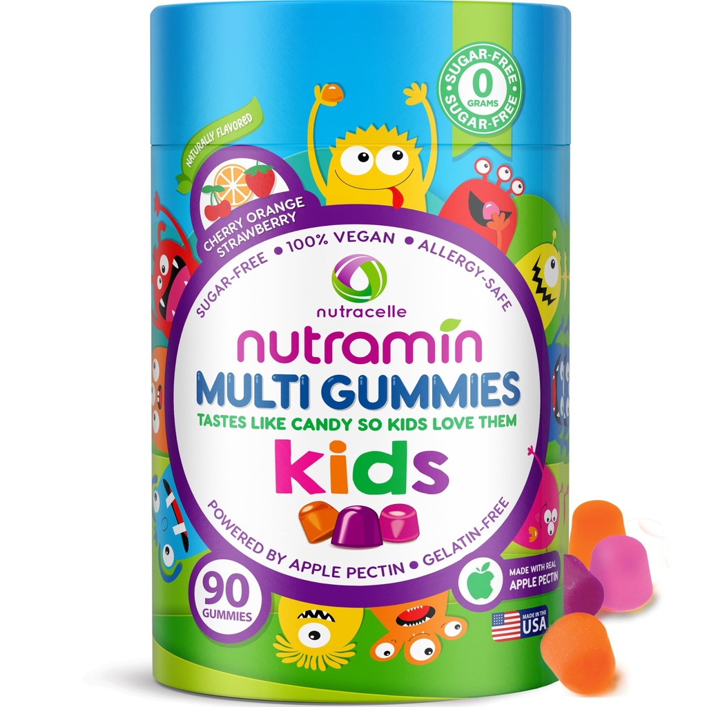 Nutracelle NUTRAMIN Sugar-Free, Allergen-Free 100 % Vegan Gummy Multivitamins for Kids - 위대한 타스팅 자연 Gummies 당신의 아이 의지 사랑 - 90 카운트 병
