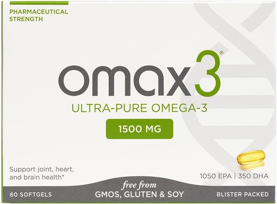 Omax3 자연적인 오메가 3 물고기 기름 알약 1500 MG EPA DHA - Omega3 지방산은 근육 & 합동을 보충합니다 - 글루텐 자유로운, 야생 잡초, 비 GMO, 60 일 공급 물집에 의하여 포장되는 (2개의 상자)