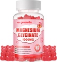 마그네슘 글리세린 Gummies 1000mg - 비타민 D, B6, Calm Mood & 수면 지원을위한 CoQ10과 설탕 무료 마그네슘 칼륨 보충제 - 60 Strawberry Gummies