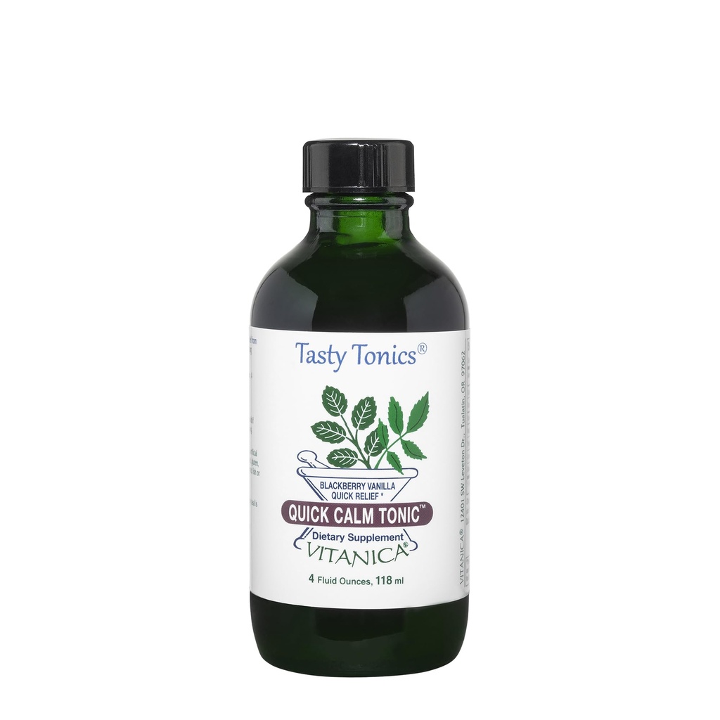 Vitanica Quick Calm Tonic - 스트레스 지원 보충교재 - Lavender, Valerian Root, Kava Root & Passionflower Herb와 초본 보충 - BlackBerry Vanilla - Pro 로고 - 4 Fl Oz (118 mL)
