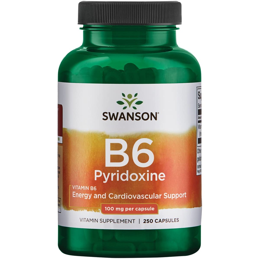 Swanson B6 Pyridoxine - 비타민 보충 심혈관 건강 및 에너지 대사 촉진 - 전반적인 웰빙을 촉진하는 천연 공식 - (250 캡슐, 100mg 각각)