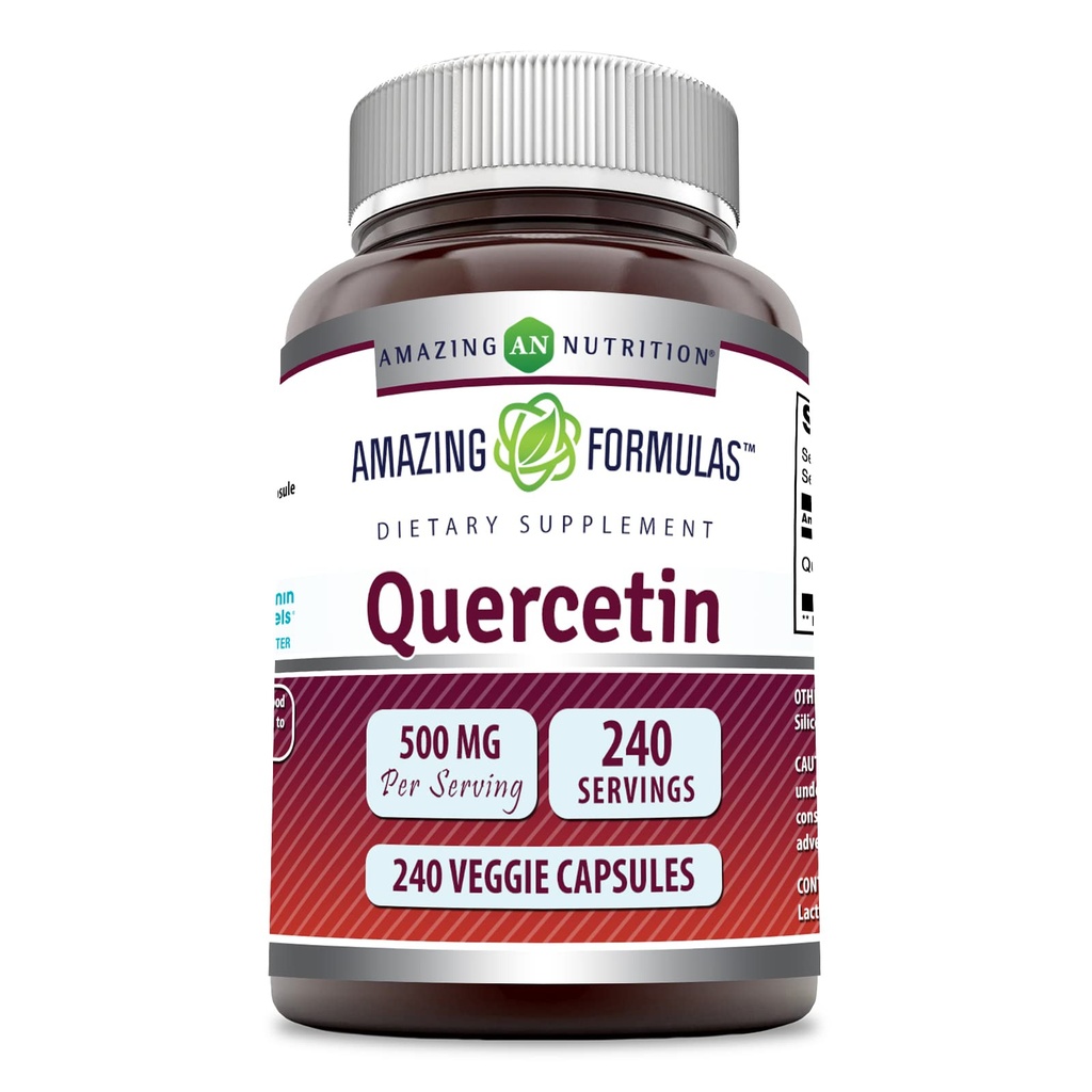 Amazing Formulas Quercetin 500mg Veggie 캡슐 보충 | Non-GMO | 글루텐 무료 | 전반적인 건강 및 웰빙 지원 (240 개)