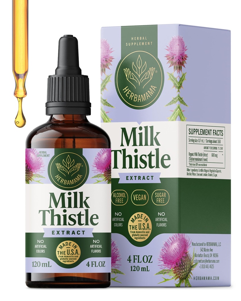HERBAMAMA 우유 이틀 보충 Liver Detox – Liver Support Supplement – Silymarin 포함 – 비건, 비 GMO, 알코올 및 설탕 무료, 56 일 공급