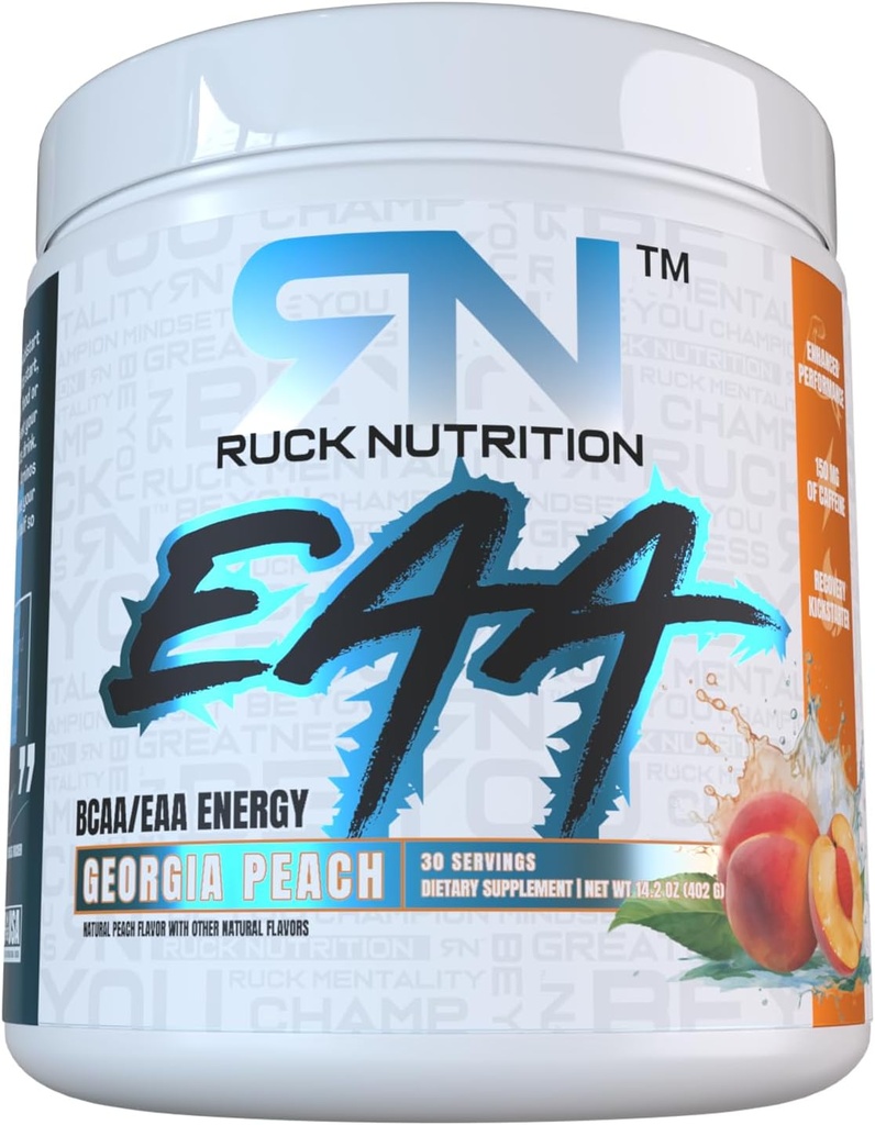 RUCK NUTRITION EAA | 하이드로션, 에너지 및 복구 보충 | 전체 스펙트럼 필수 아미노산 + BCAAs (30 서빙, 조지아 복숭아)