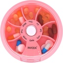 INVODA Weekly Pill 주최자 7 Compartment Rotating Pill Box for Daily Medication & Vitamins - 휴대용 여행 Pill Case Fish Oil Supplements 비타민 주최자 (핑크)