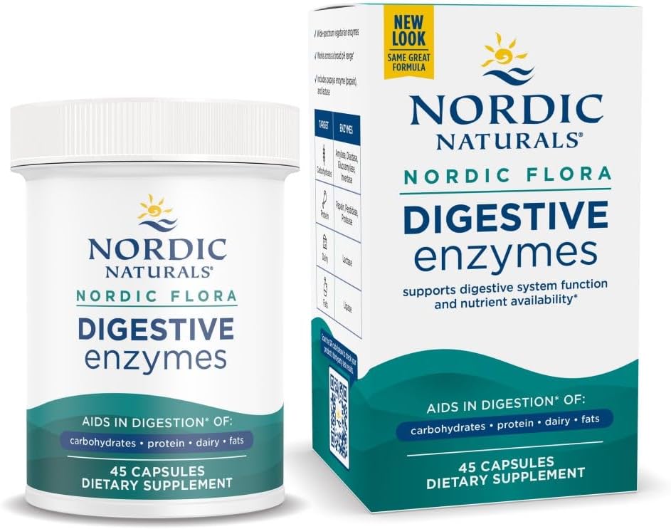 Nordic Naturals Nordic Flora Digestive Enzymes - 45 캡슐 - 소화 기능, 최적화 Nutrient Availability - Non-GMO - 45 서빙