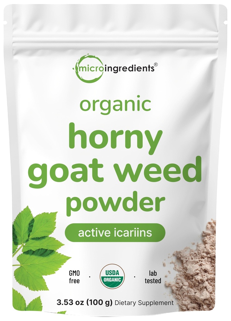 최대 힘 유기 순수한 Horny Goat는 남자와 여자를 위한 활동적인 Icariins, 에너지와 면역 체계 승압기를 위한 100개 그램, 유기 Epimedium 분말, 충전물 자유로운과 Vegan 친절한