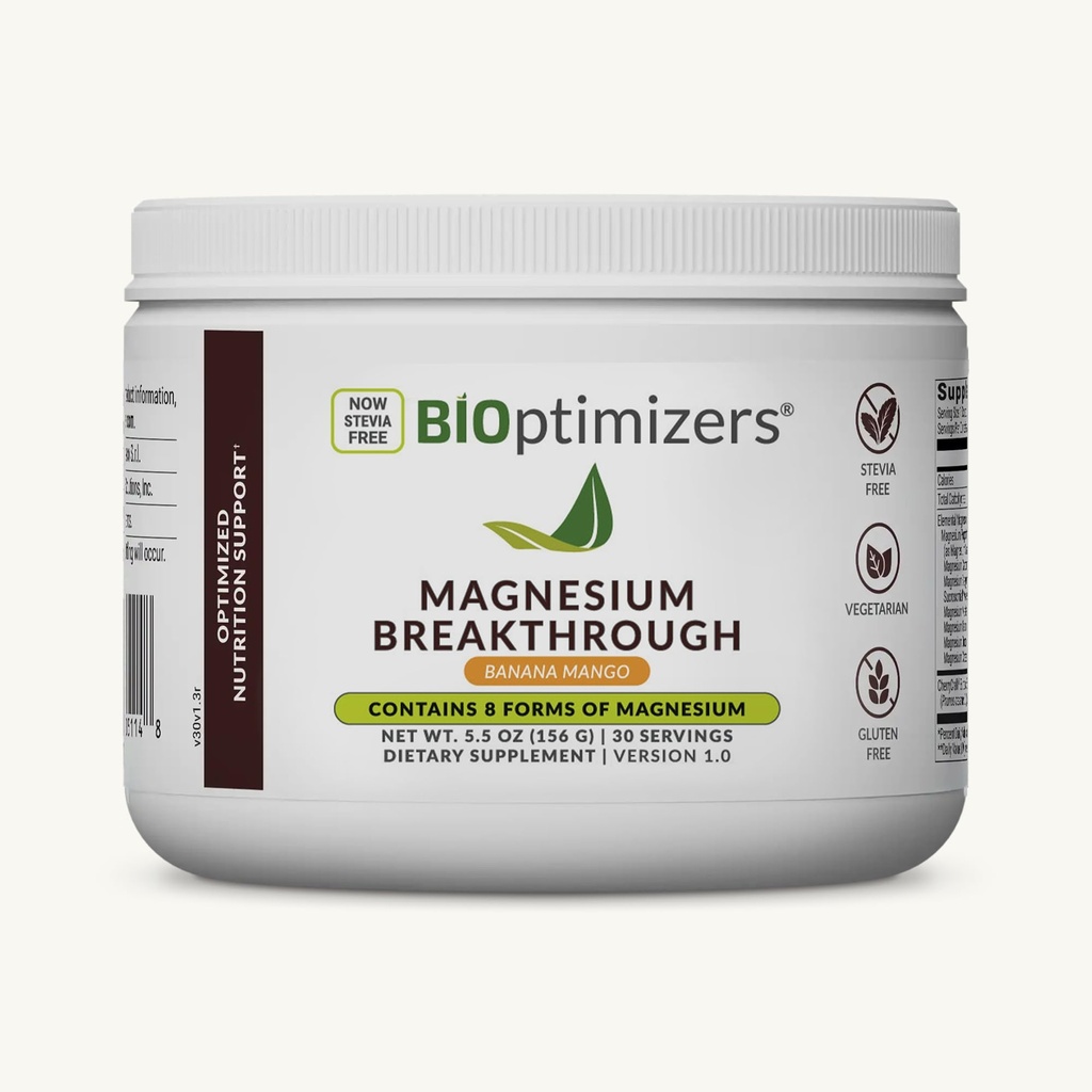 BIOptimizers 마그네슘 Breakthrough 음료 - 마그네슘, 일체형, 수면 건강, 스트레스, 근육 회복, 심장 지원의 8 가지 형태 | 글리세라이드, 시트레이트, 말레이트 바나나 망고