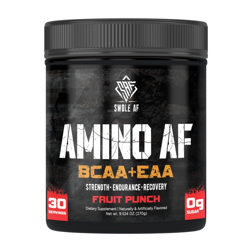 Swole AF | Amino AF BCAA + EAA | 근육 이익 내구시간 및 회복을 위한 필수 아미노산 | 향상된 무드 패스너 대사를 위한 규정식 보충교재 | 과일 펀치