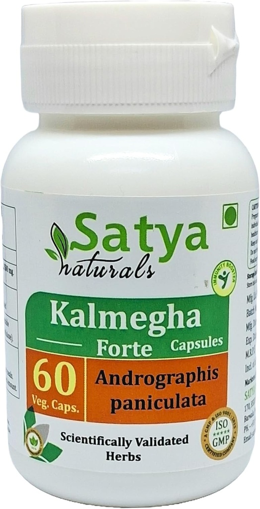 Kalmegha Forte 캡슐 500 mg. 60 Veg. 캡슐 | Kalmegha (Andrographis Paniculata) 남자와 여자를위한 캡슐을 추출 | Ayurvedic Herbal Supplement/Remedies | 10:1 Forte (1 병 60 캡슐)