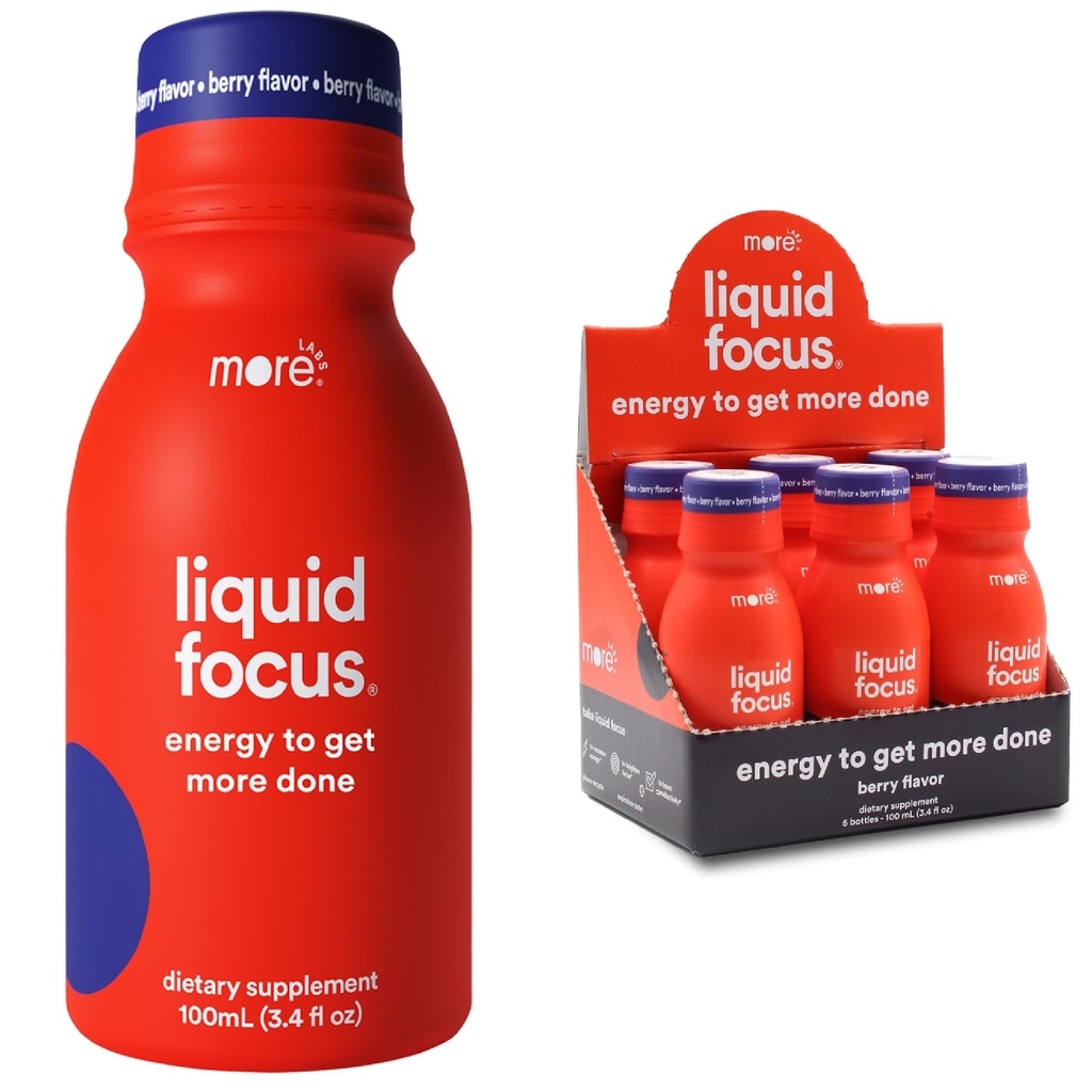 더 많은 실험실 액체 초점, 에너지와 농도를 위한 강력한 산화 방지제 & Adaptogenic 허브를 가진 Nootropic 똑똑한 음료, 150mg 카페인 (6의 포장)