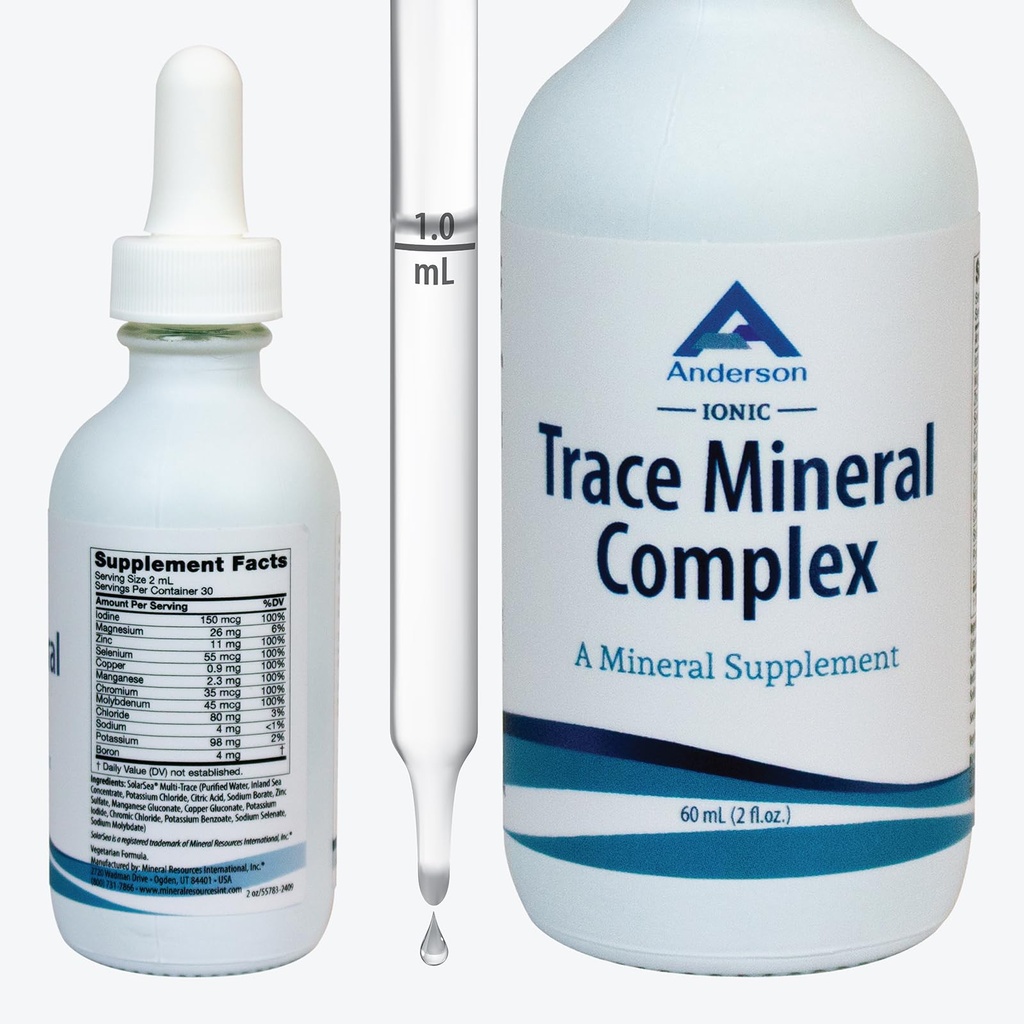 Trace Mineral Complex | 전체 스펙트럼 광물 | 이온 액체 광물의 위험 | 전해질, 하이드로션 보충교재 | 2 fl oz Glass Bottle