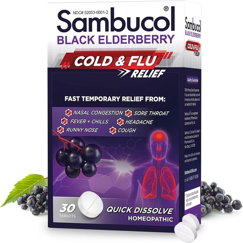 Sambucol 감기와 불 구호 정제 - Homeopathic 찬 약, 성인, 감기를 위한 까만 Elderberry, 아연 Remedy - 30 조사