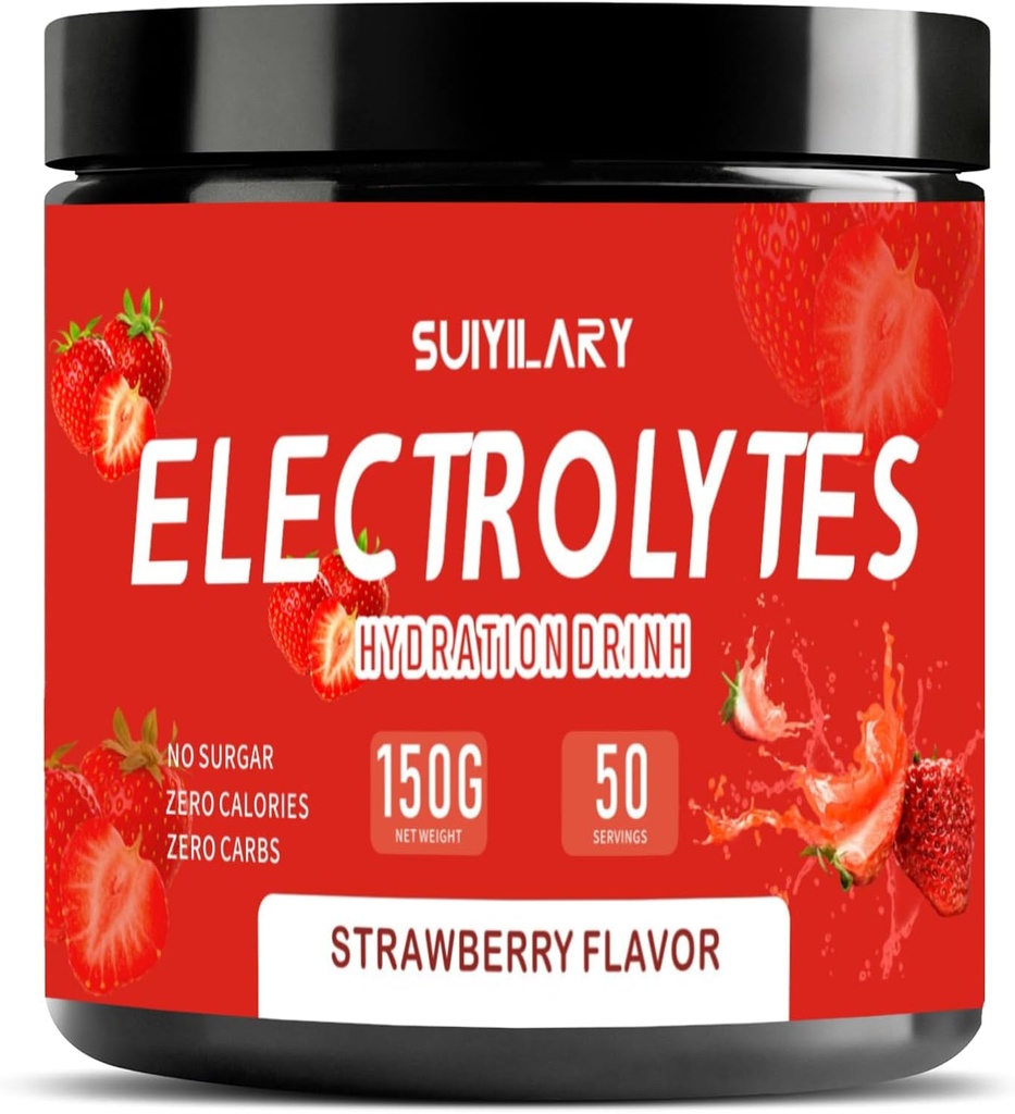 Electrolytes Powder No Sugar No Carbs, Keto Daily Electrolyte Drink Mix, Potassium & Salt Hydration Powder Electrolytes Zero Calorie Sugar Free Electrolyte Powder, Strawberry 50 서빙