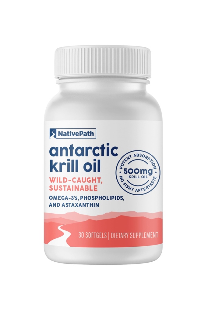 NativePath Wild-Caught Antarctic Krill Oil 500mg - 프리미엄 Astaxanthin 200mcg Phospholipid-Bound Omega-3 EPA DHA - 순수 공식 GMP 인증 제 3 자 테스트 - 30 Softgels