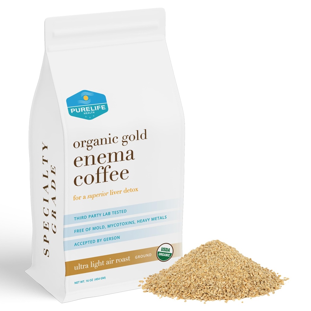 Purelife Enema 커피 - 1 Lb 유기 울트라 LIght "Gold" Enema Coffee- Third Party Lab Tested -Contaminant Free - 전문 학년 사전 -Ground - Gerson은 수 페리 어 해독