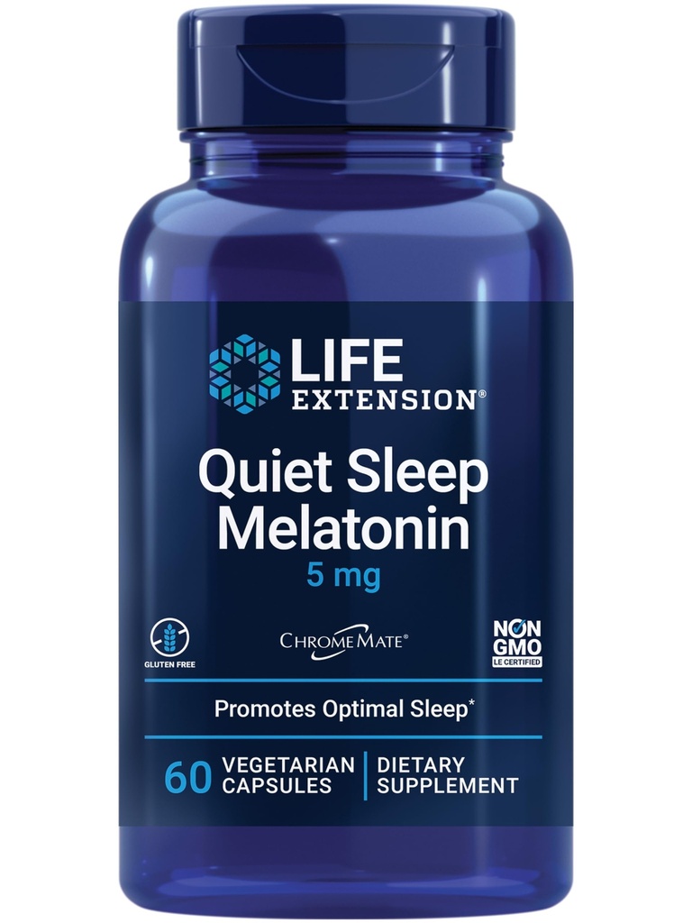 생활 연장 조용한 수면 Melatonin, 5 mg의 강력한 수면 지원, 건강한 circadian Rhythms의 세포 방어, 글루텐 자유로운, 비 GMO, 채식주의자, 60의 캡슐