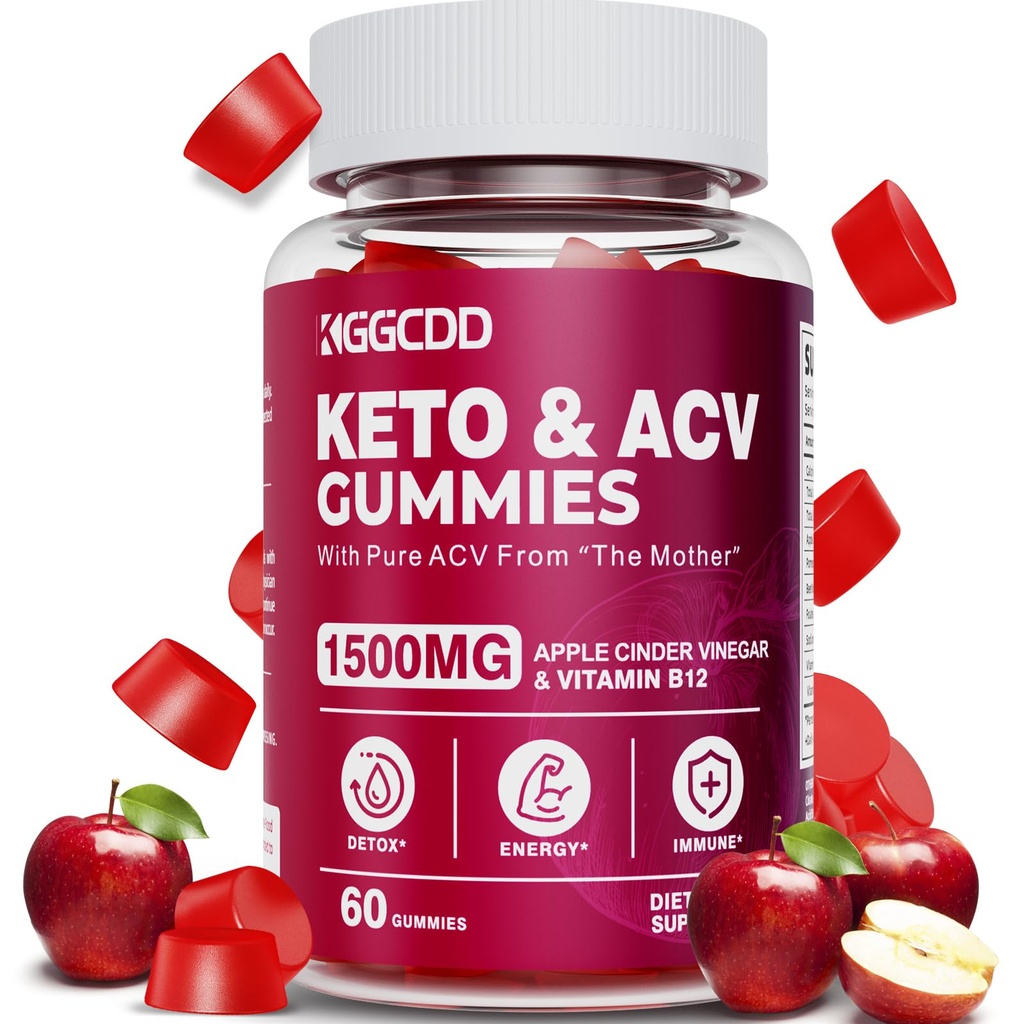 Keto ACV Gummies 고급 체중 감소, 여성과 남성을위한 Keto Gummy 보충, 1500MG 애플 Cider Vinegar & 비타민 B12, Vegan & Non-GMO, Detox & Cleanse, 저탄, 60 카운트