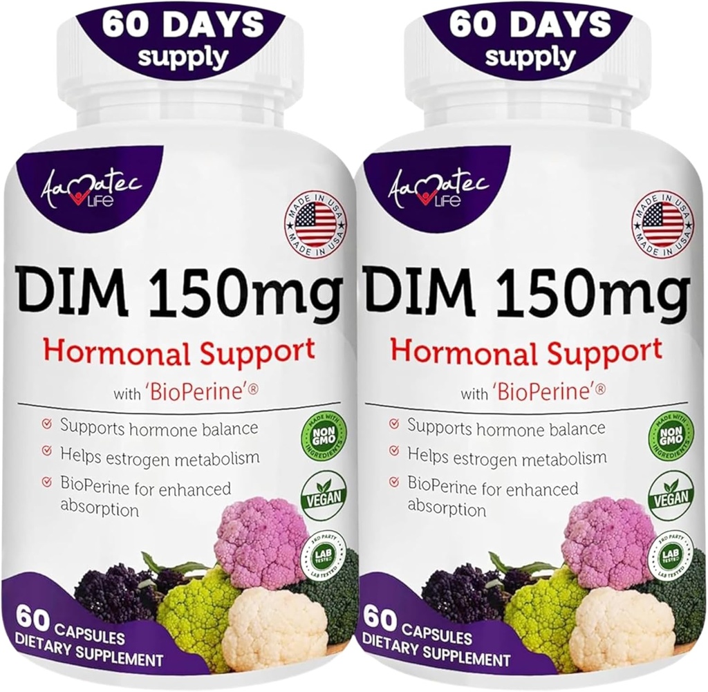여성 DIM Complex 150mg - Menopause & Hot Flashes Relief Support Hormonal Acne 강력한 보충을위한 Bioperine 에스트로겐 균형 알약 - 60 캡슐 - 미국에서 만든