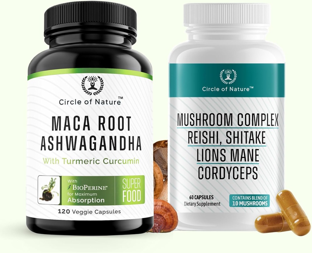 Maca 뿌리 Ashwagandha & 버섯 공급은 사자 Mane, Cordyceps, Reshi, Shitake를 포함합니다