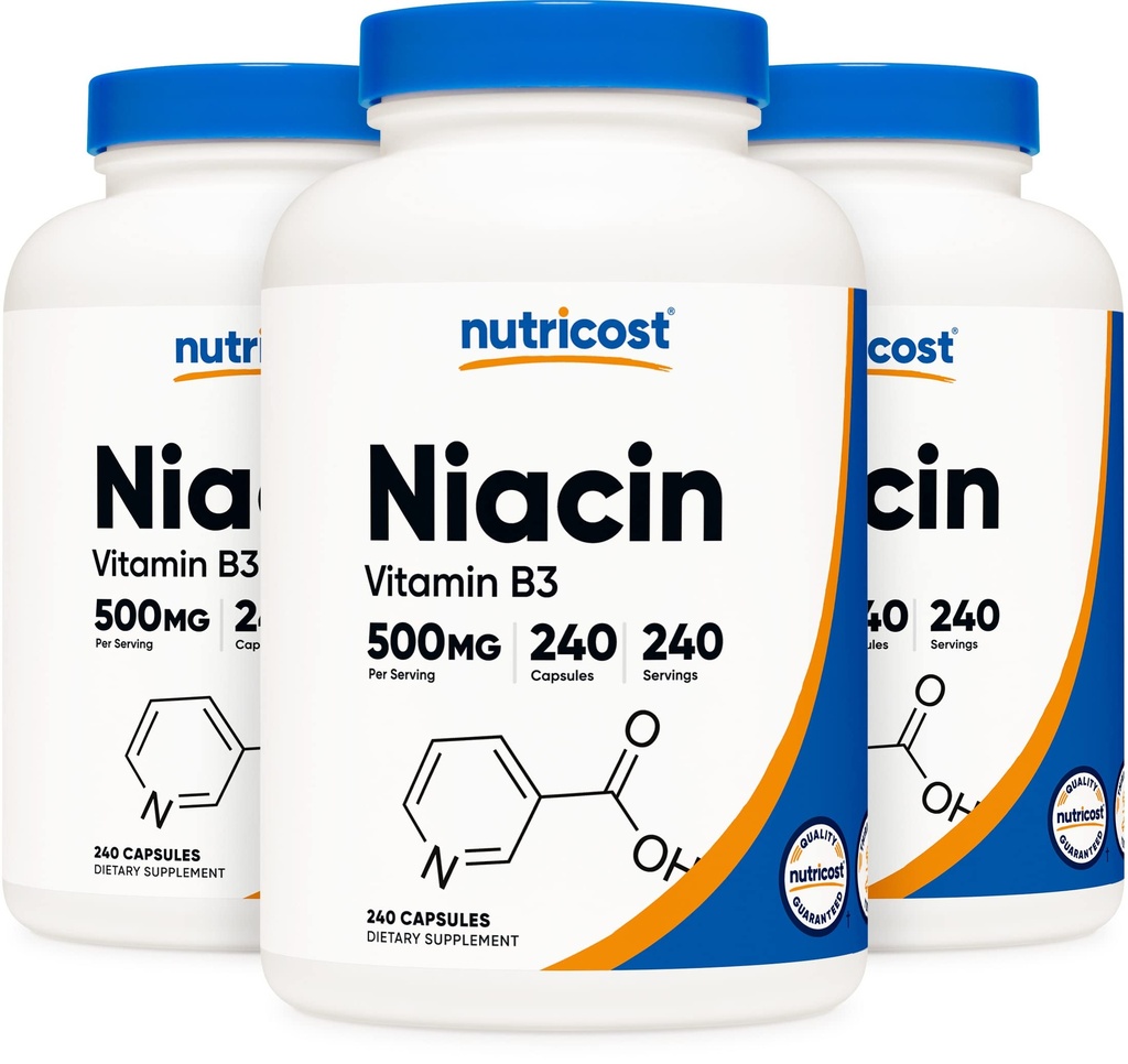 Nutricost Niacin (비타민 B3) 500mg, 240 캡슐 (3 병) - Niacin Flush