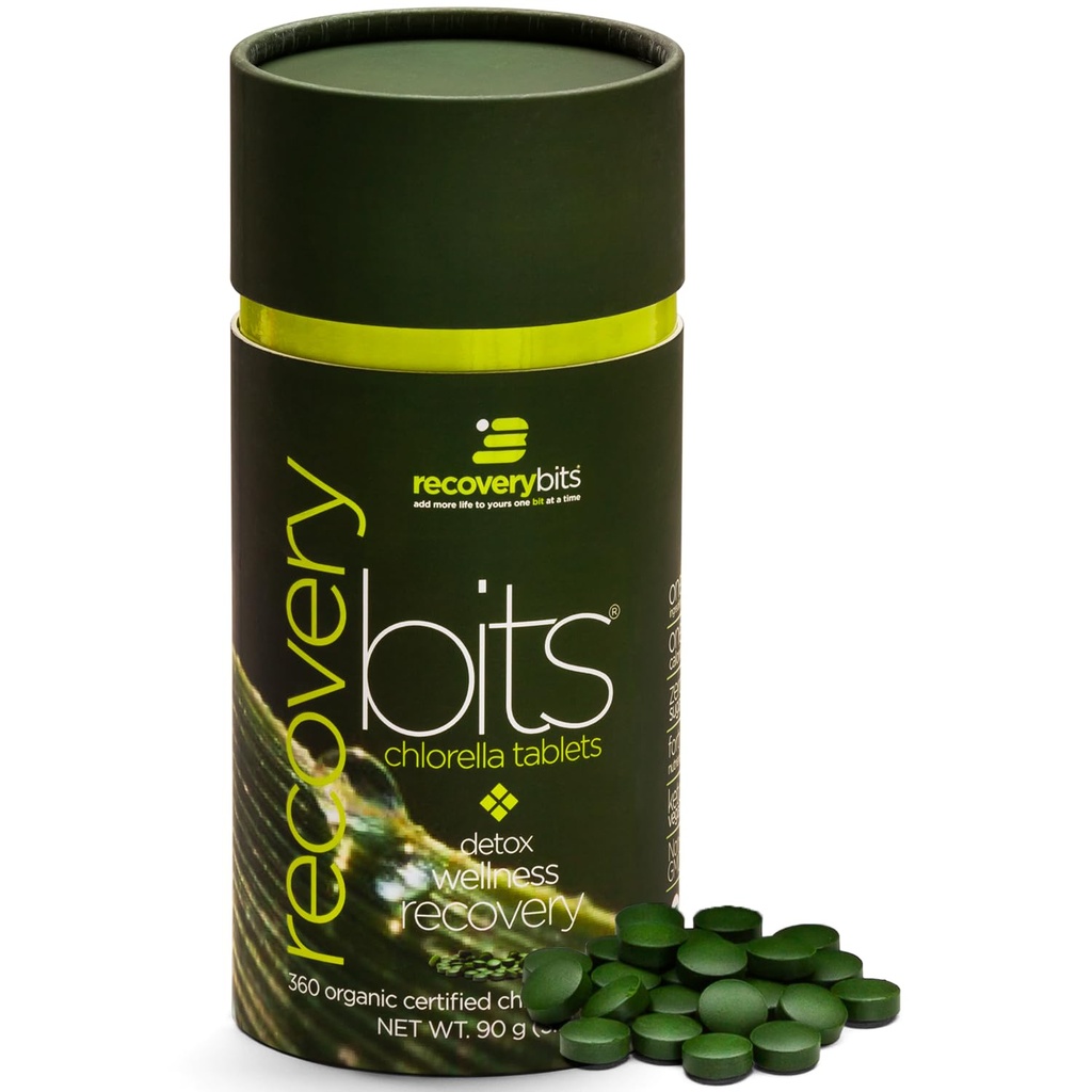 RECOVERYbits - 유기 염소 정제 - 식물 기반 조류 슈퍼 푸드 - Chlorophyll - 금전 셀 벽 - 에너지 - 면역 체계 - Detox - Keto - Vegan - Non-GMO - 작은 용기 - 360 정제