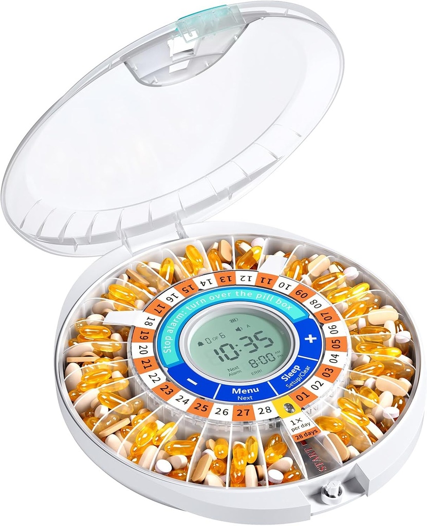 알람, 28 일 전자 잠금 Pill 상자, 음력 및 가벼운 Reminders, 비타민 및 보충제 (오렌지)에 Elderly에 대한 Daviky 자동 알약 분배기