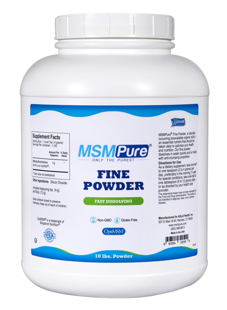 KALA HEALTH MSMPure 빠른 용해 정밀한 MSM 분말 결정 – 합동 건강, 피부 외관 및 머리 & 못 지원 – 10 lb의 유기 황제