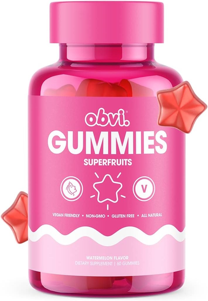 비비 슈퍼파이트 구미 | Vegan Multivitamin, Immune Health의 Glowing Skin, Antioxidant 및 Vitamin에 대한 건강한 콜라겐 생산 지원 | 비 GMO, 글루텐 프리 | 수박 맛, 60 Gummies