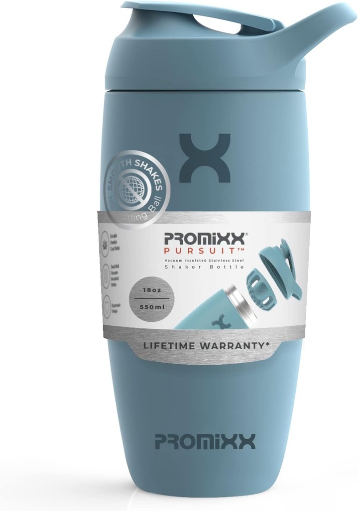 Promixx Pursuit 셰이커 병에 의하여 격리되는 스테인리스 물병 및 셰이커 컵, 18oz의 대양 Calm 파란