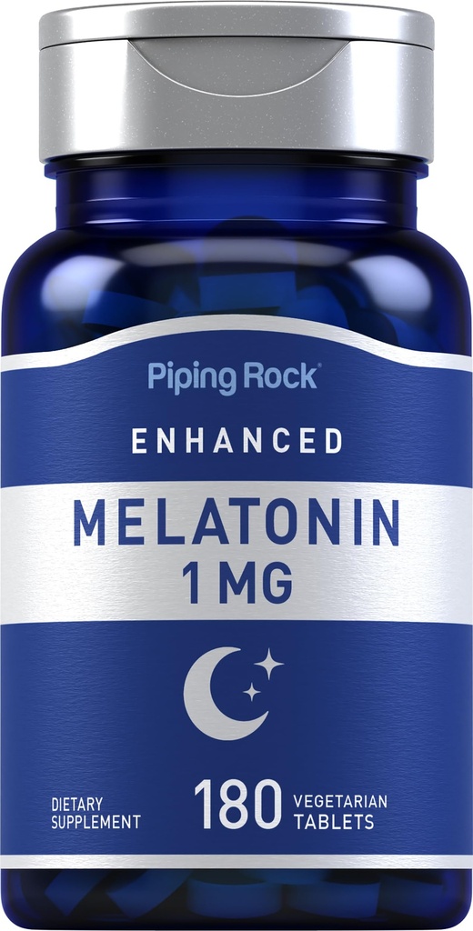 Piping Rock Melatonin 1 mg | 180 정제 | 성인용 보충교재 | 채식주의자, 글루텐 무료, 비 GMO