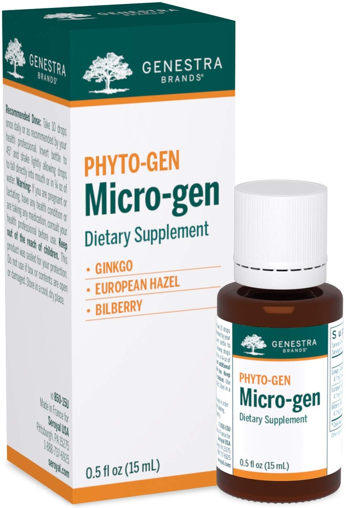 Genestra 브랜드 Micro-gen | Gingko, European Hazel, Bilberry Herbal Supplement | 0.5 fl. oz.