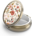 Pill Case Pill Box with Mirror Retro 3 Compartment Purse 또는 Pocket Bronze Small Roud Pill Box 또는 Vitamins, Fish Oil, Supplements, Pill Containe Travel Gifts(레트로 레드 꽃)